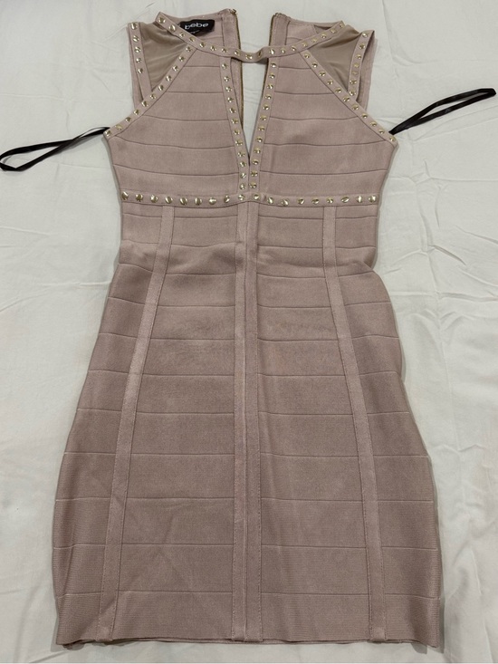 bebe Dresses & Skirts - bebe Studded Bandage Mini Dress in Taupe